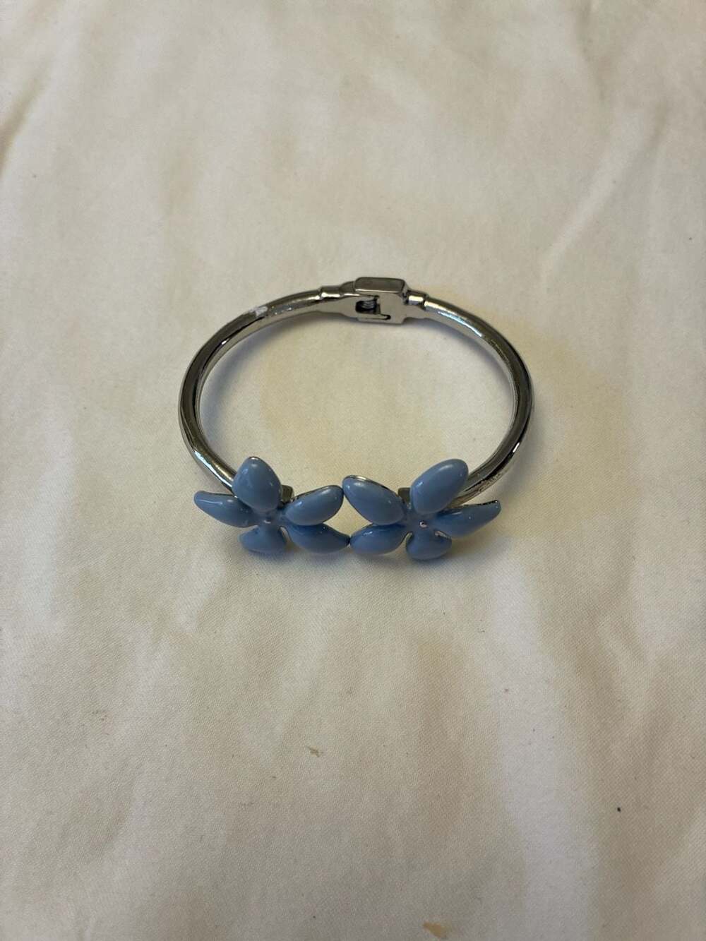 equilibrium Silver Plated Blue Forget-Me-Not Flower Enamel Hinge Bangle Bracelet